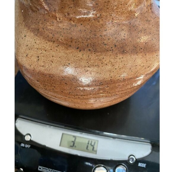 Handmade Art Pottery Vase Vintage 2001 Signed 4‎ Handled Milk Jug 9” Brown Tan - Picture 12 of 12